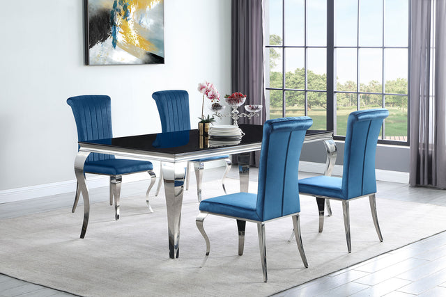 Carone 5-piece 81" Rectangular Black Glass Dining Set Teal - Home Elegance USA