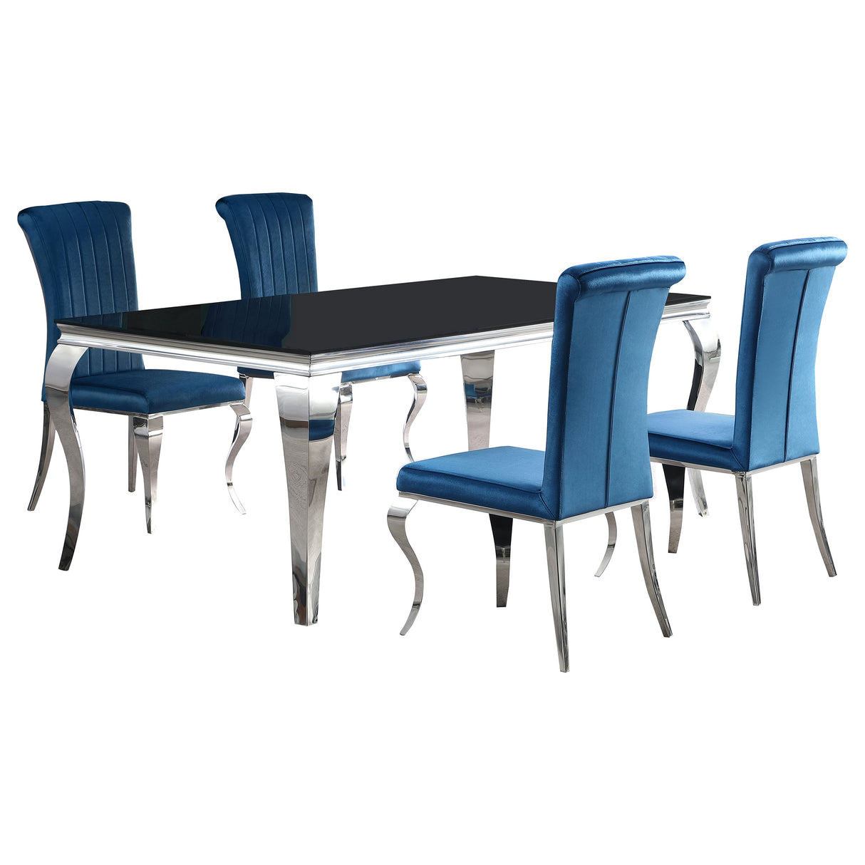 Carone 5-piece 81" Rectangular Black Glass Dining Set Teal - Home Elegance USA