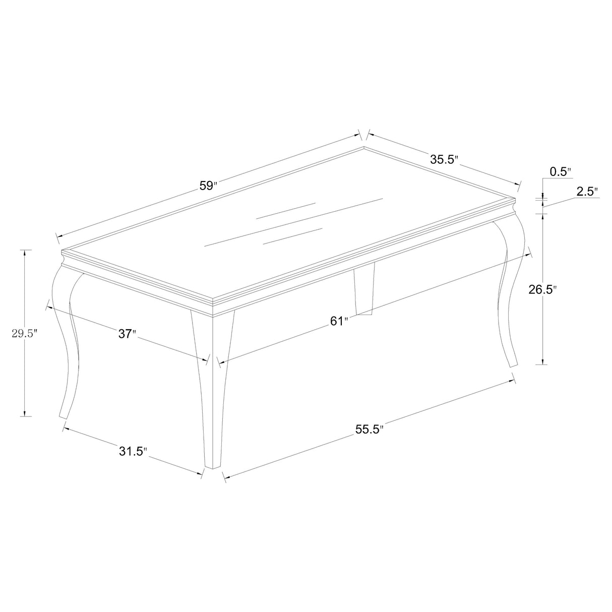 Carone Rectangular 61-inch Glass Top Dining Table White - Home Elegance USA