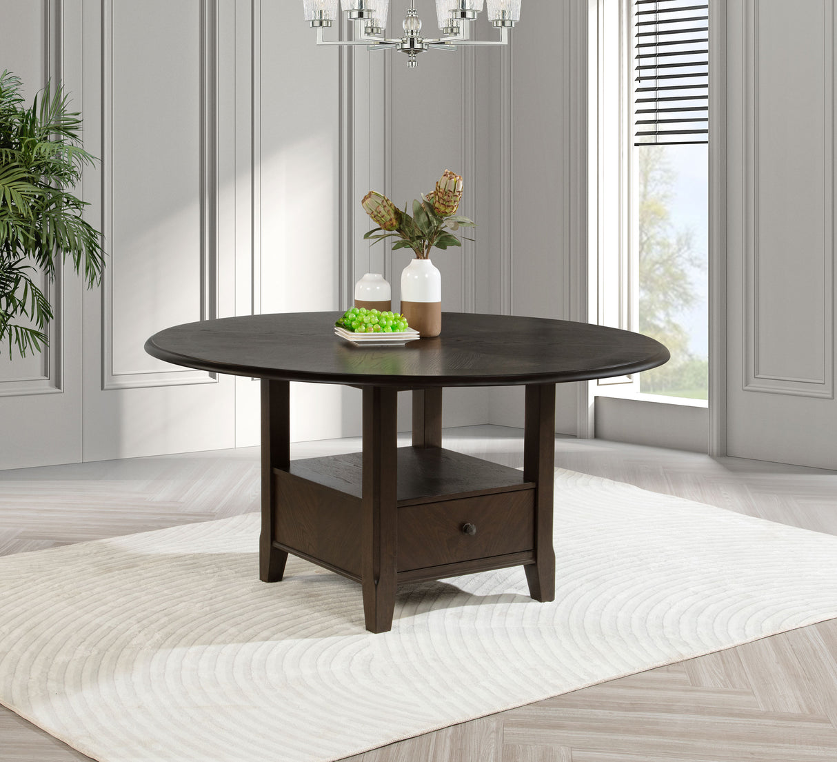 Twyla 60-inch Round Dining Table with Drawer Dark Cocoa - Home Elegance USA