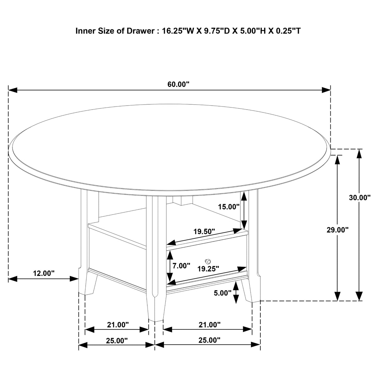 Twyla 60-inch Round Dining Table with Drawer Dark Cocoa - Home Elegance USA