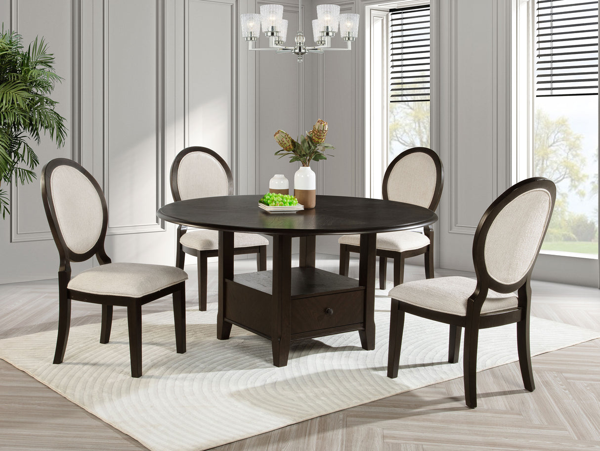 Twyla 60-inch Round Dining Table with Drawer Dark Cocoa - Home Elegance USA