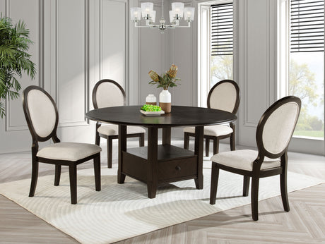 Twyla 60-inch Round Dining Table with Drawer Dark Cocoa - Home Elegance USA