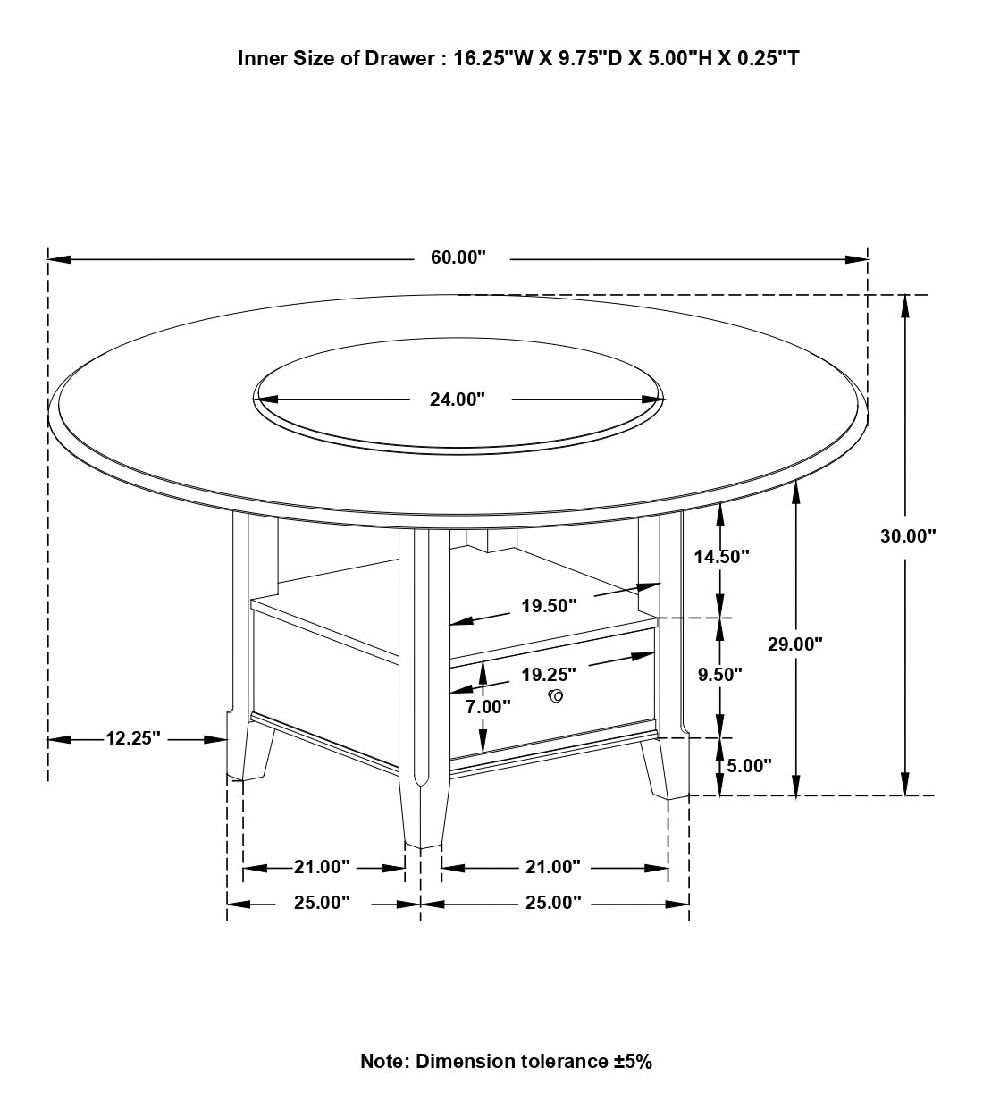 Dining Table - Twyla Round Dining Table with Removable Lazy Susan Dark Cocoa