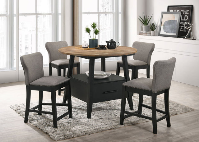 Gibson Round 5 - piece Counter Height Dining Set Yukon Oak and Black | Coaster | Home Elegance USA