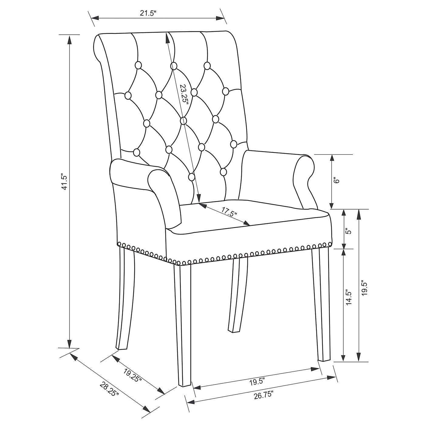 Arm Chair - Alana Upholstered Tufted Arm Chair with Nailhead Trim