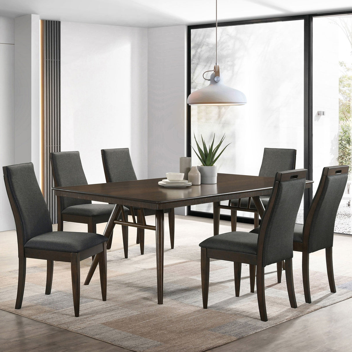 Wes 7 - piece Rectangular Dining Set Grey and Dark Walnut | Coaster | Home Elegance USA