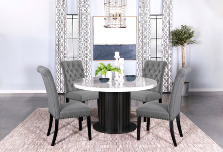 Sherry 5 - piece Round Dining Set with Grey Fabric Chairs | Coaster | Home Elegance USA