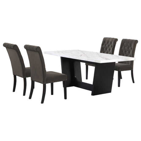 Sherry 5 - piece Rectangular Marble Top Dining Set Brown and White - 115511 - S5BV - image - 1