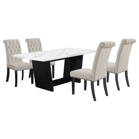 Sherry 5 - piece Rectangular Marble Top Dining Set Sand and White | Coaster | Home Elegance USA