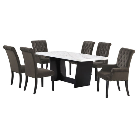 Sherry 7 - piece Rectangular Marble Top Dining Set Brown and White | Coaster | Home Elegance USA