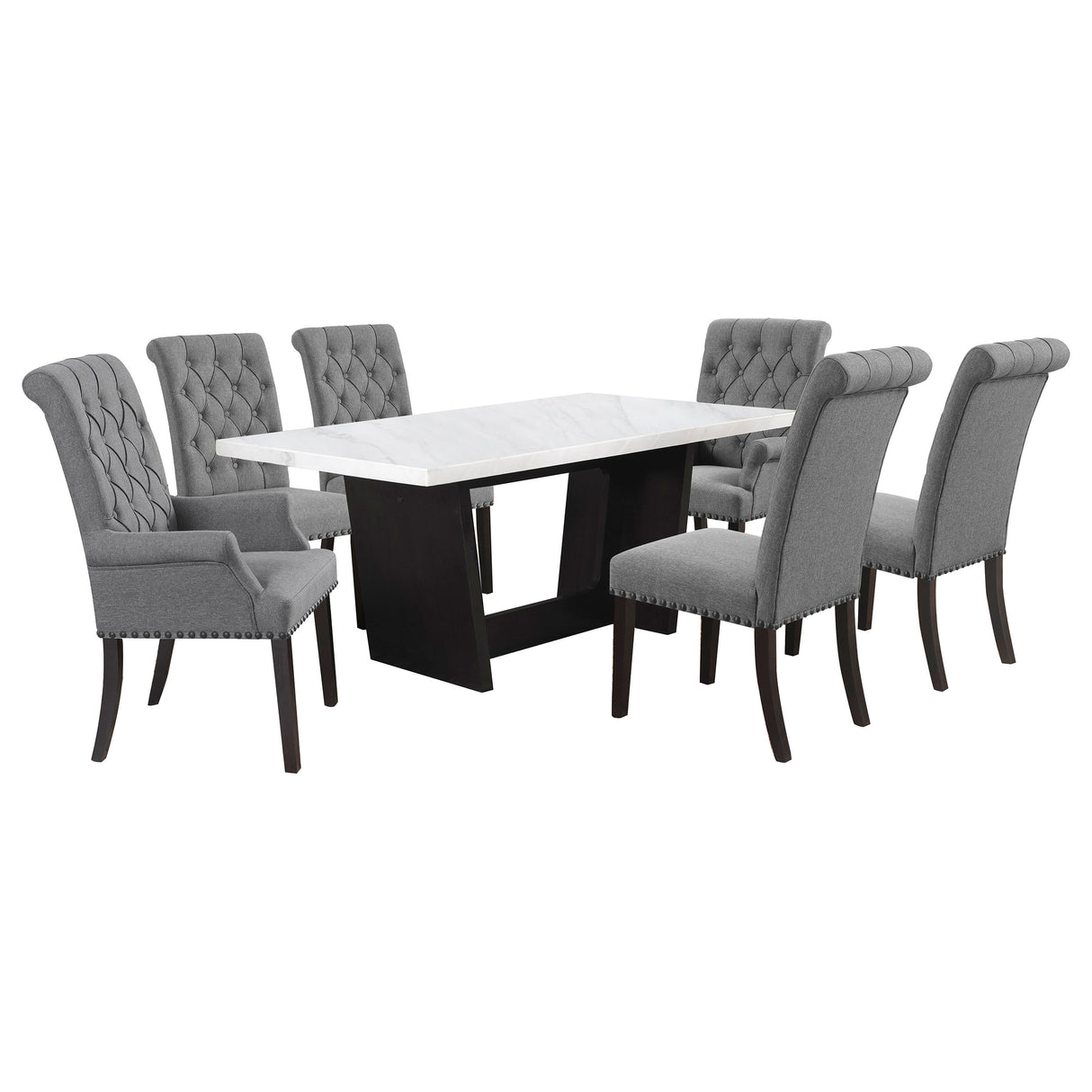Sherry 7-piece Rectangular Marble Top Dining Table Set Grey -  Coaster Furniture