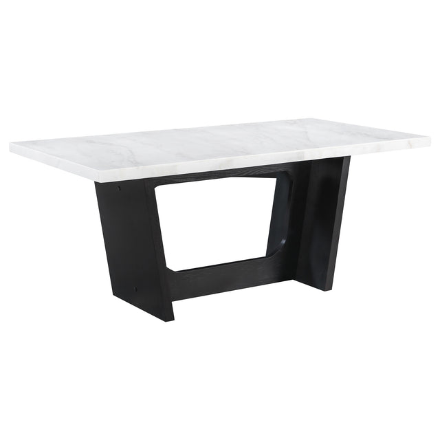 Dining Table - Sherry Trestle Base Marble Top Dining Table Espresso and White