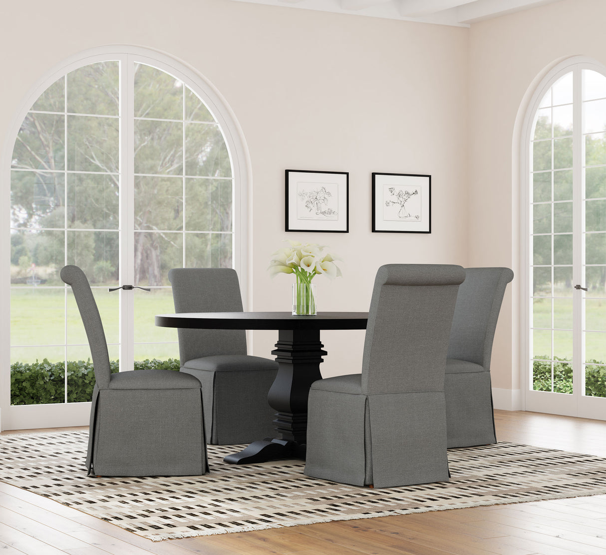 Florence Round 60-inch Pedestal Base Dining Table Black - Home Elegance USA