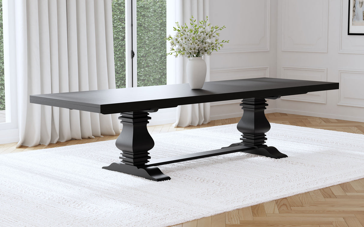 Florence 126-inch Extension Dining Table Distressed Black - Home Elegance USA