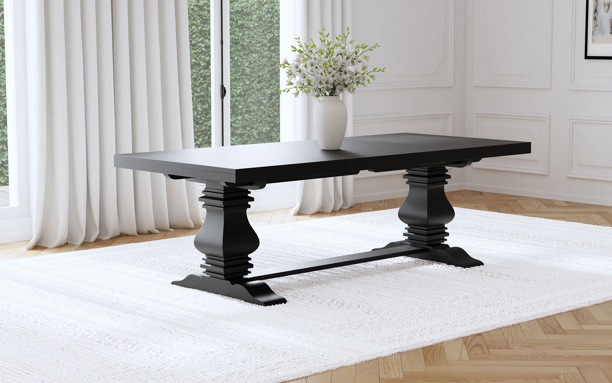 Florence 126-inch Extension Dining Table Distressed Black - Home Elegance USA