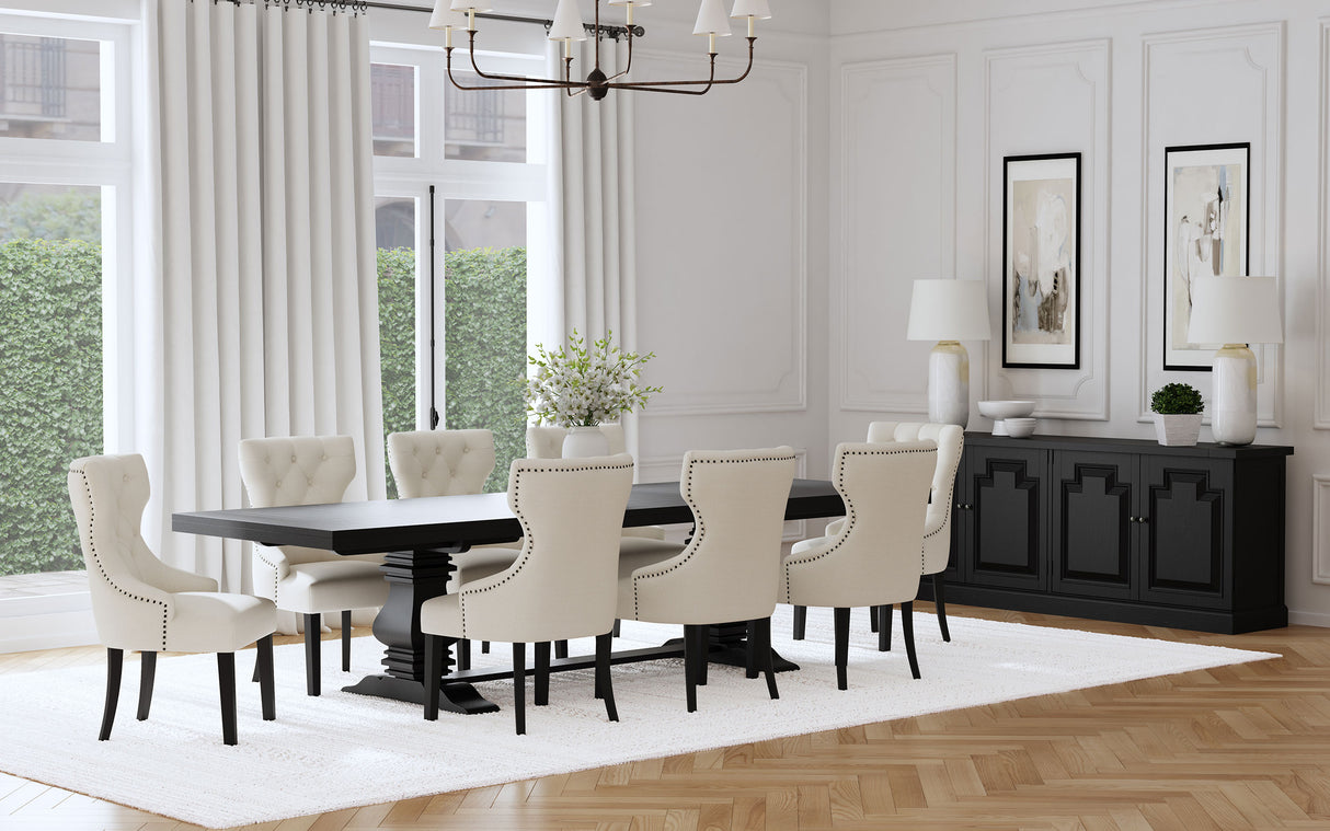 Florence 126-inch Extension Dining Table Distressed Black - Home Elegance USA