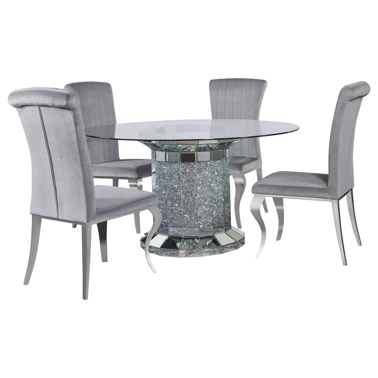 Ellie 5 - piece Cylinder Pedestal Dining Room Set Mirror and Grey | Coaster | Home Elegance USA