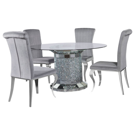 Ellie 5 - piece Cylinder Pedestal Dining Room Set Mirror and Grey - 115551 - S5G - image - 2