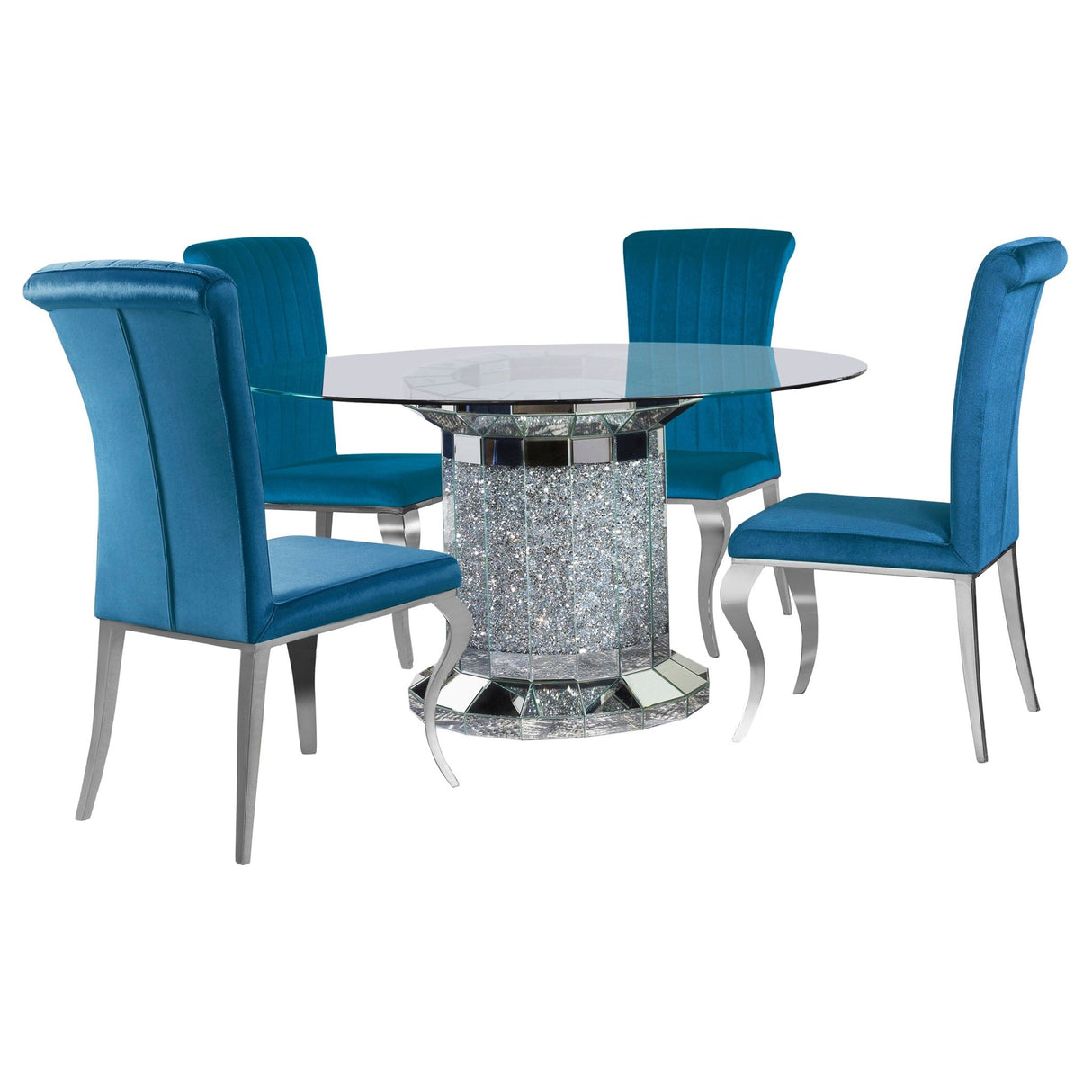 Ellie 5 - piece Cylinder Pedestal Dining Room Set Mirror and Teal | Coaster | Home Elegance USA