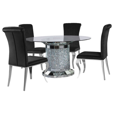 Ellie 5 - piece Cylinder Pedestal Dining Room Set Mirror and Black - 115551 - S5 - image - 2