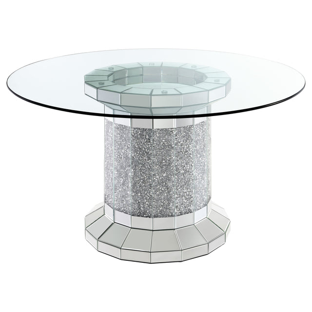 Dining Table - Ellie Cylinder Pedestal Glass Top Dining Table Mirror