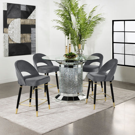 Ellie 5 - piece Pedestal Counter Height Dining Room Set Mirror and Grey | Coaster | Home Elegance USA