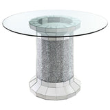 Counter Height Dining Table - Ellie Pedestal Round Glass Top Counter Height Table Mirror