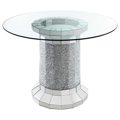 Counter Height Dining Table - Ellie Pedestal Round Glass Top Counter Height Table Mirror