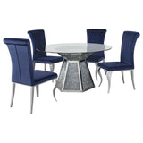 Quinn 5 - piece Hexagon Pedestal Dining Room Set Mirror and Ink Blue | Coaster | Home Elegance USA