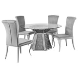 Quinn 5 - piece Hexagon Pedestal Dining Room Set Mirror and Grey | Coaster | Home Elegance USA