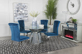 Quinn 5 - piece Hexagon Pedestal Dining Room Set Mirror and Teal | Coaster | Home Elegance USA