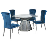 Quinn 5 - piece Hexagon Pedestal Dining Room Set Mirror and Teal | Coaster | Home Elegance USA