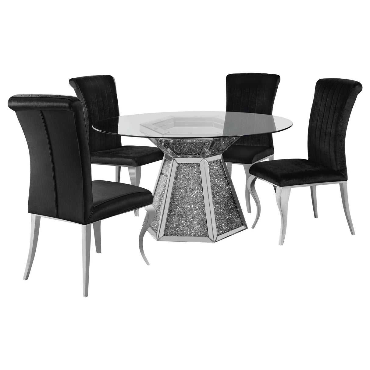 Quinn 5 - piece Hexagon Pedestal Dining Room Set Mirror and Black | Coaster | Home Elegance USA