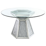 Dining Table - Quinn Hexagon Pedestal Glass Top Dining Table Mirror