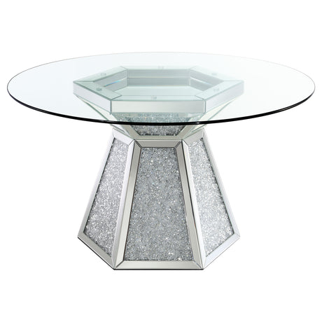 Dining Table - Quinn Hexagon Pedestal Glass Top Dining Table Mirror