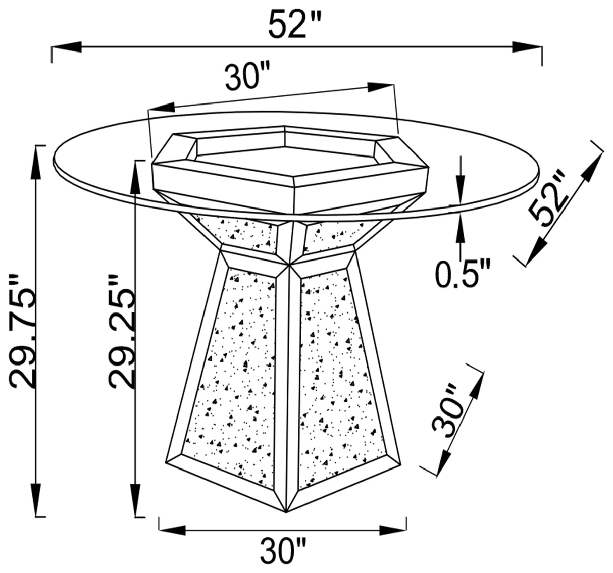 Dining Table - Quinn Hexagon Pedestal Glass Top Dining Table Mirror