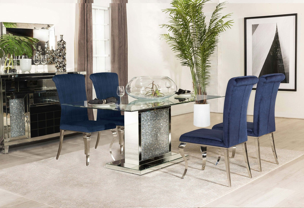 Marilyn 5 - piece Rectangular Dining Set Mirror and Ink Blue | Coaster | Home Elegance USA