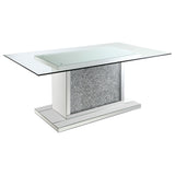 Dining Table - Marilyn Pedestal Rectangle Glass Top Dining Table Mirror