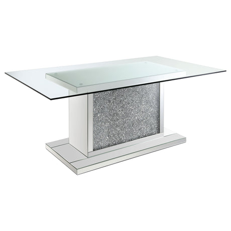 Dining Table - Marilyn Pedestal Rectangle Glass Top Dining Table Mirror