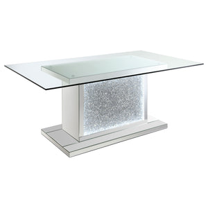 Dining Table - Marilyn Pedestal Rectangle Glass Top Dining Table Mirror