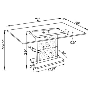 Dining Table - Marilyn Pedestal Rectangle Glass Top Dining Table Mirror