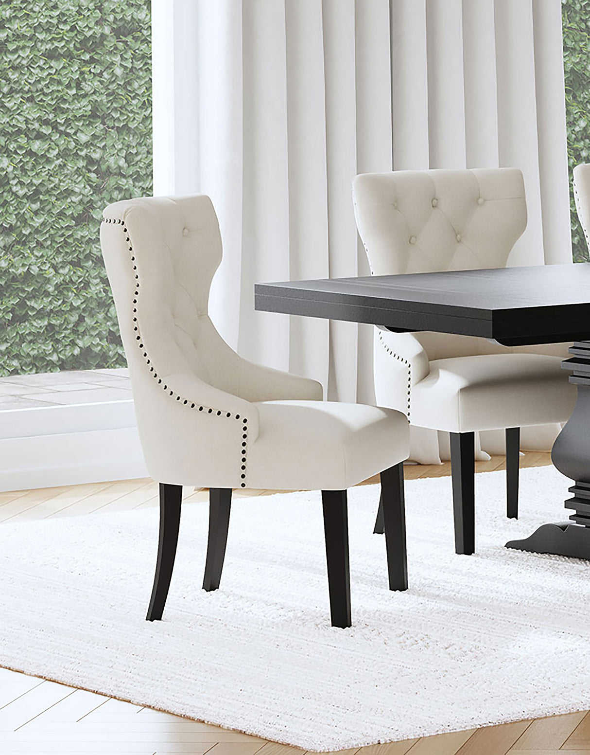 Baney Fabric Upholstered Dining Side Chair Beige and Black - Home Elegance USA