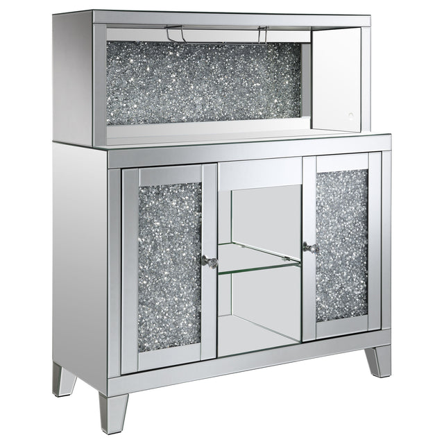 Bar Cabinet - Yvaine 2-door Mirrored Wine Cabinet with Faux Crystal Inlay Silver