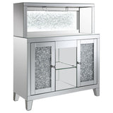 Bar Cabinet - Yvaine 2-door Mirrored Wine Cabinet with Faux Crystal Inlay Silver