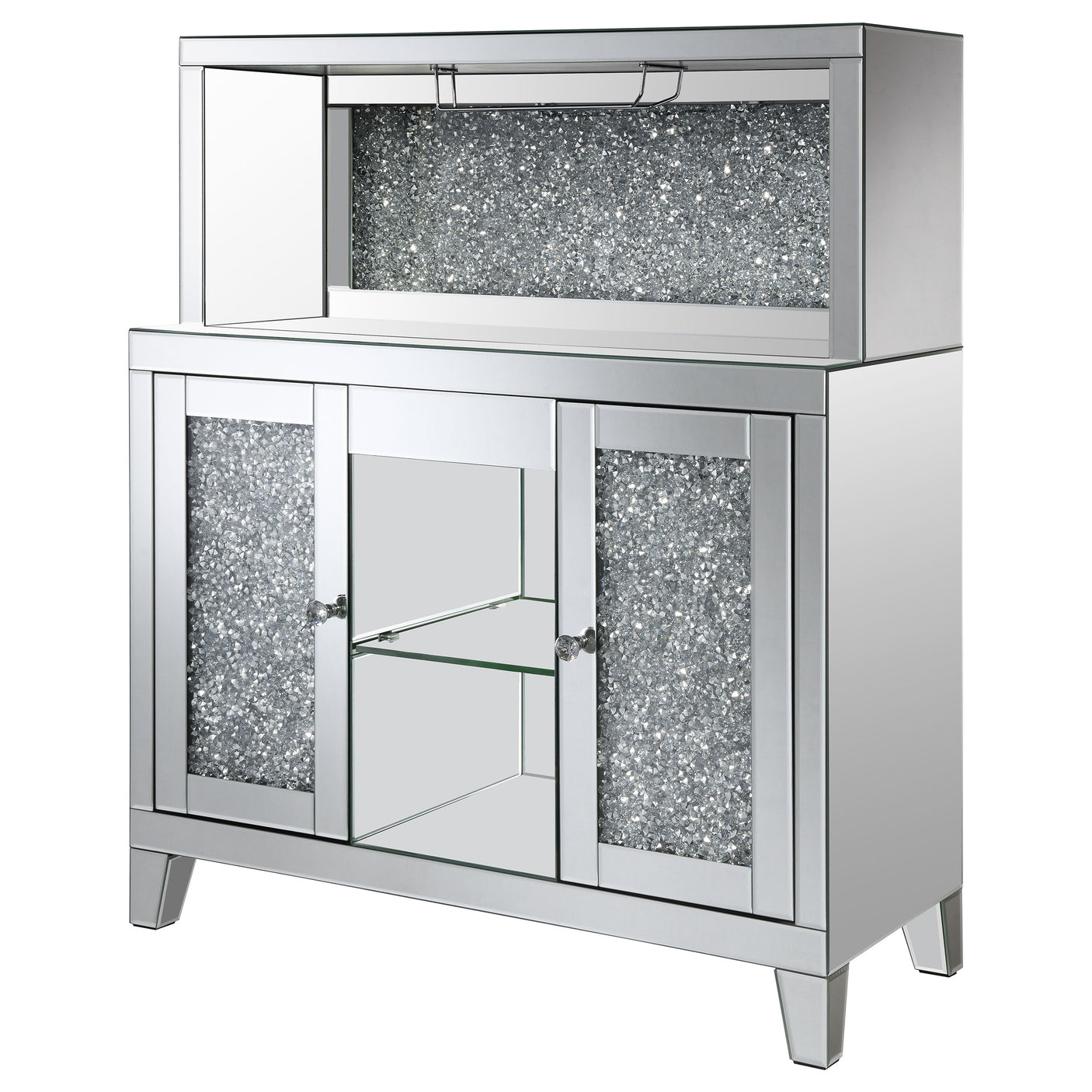 Bar Cabinet - Yvaine 2-door Mirrored Wine Cabinet with Faux Crystal Inlay Silver