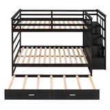 Full Over Full Bunk Bed with Twin Size Trundle and Staircase, Espresso - Home Elegance USA