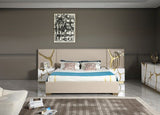Aspen - Glam Beige Bonded Leather & Gold Q Bed