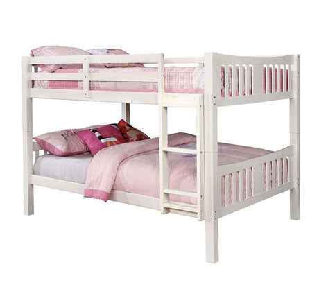 White Finish Full Over Full Bunk Bed Transitional Style Attached Ladder Upper Bed Rails Trundle-Not Included - sold by Home Elegance USA