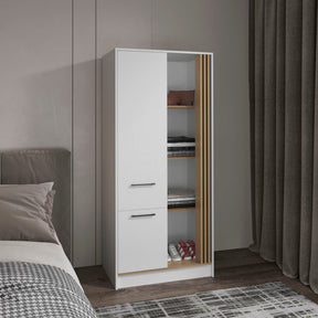 Armoire 70.8' H, 1 Door, 1 Drawer, 4 Shelves, White/Natural Oak - Bedroom - sold by Home Elegance USA
